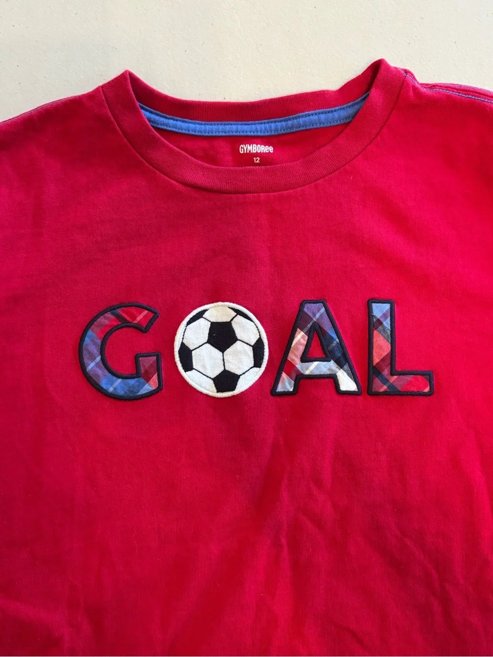 Set/2 Gymboree Red Tee with Owl Patch and Navy Trim and Soccer Tee